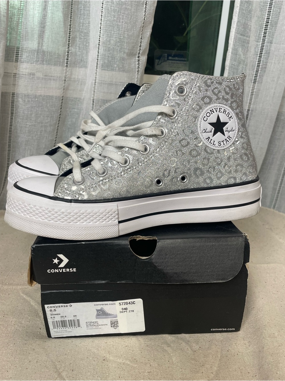 Converse High Top Sneakers in Metallic Silver Leopard Print